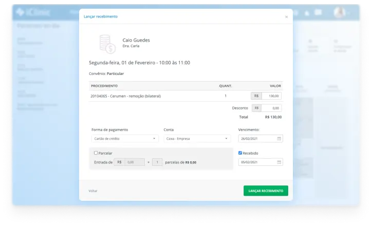 Tela: Lançamento direto da agenda