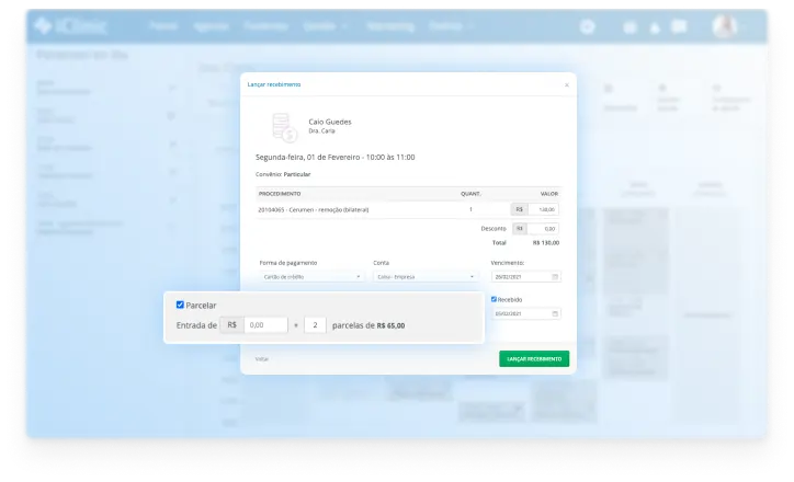 Tela: Parcelamento de procedimentos