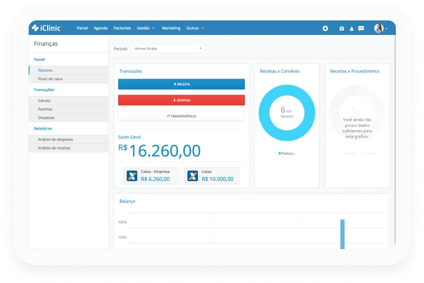 Tela: Controle de recebimentos e despesas