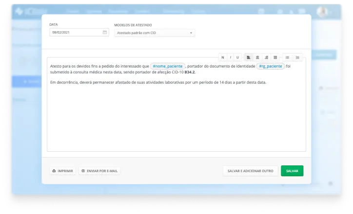 Tela de Prontuário Eletrônico